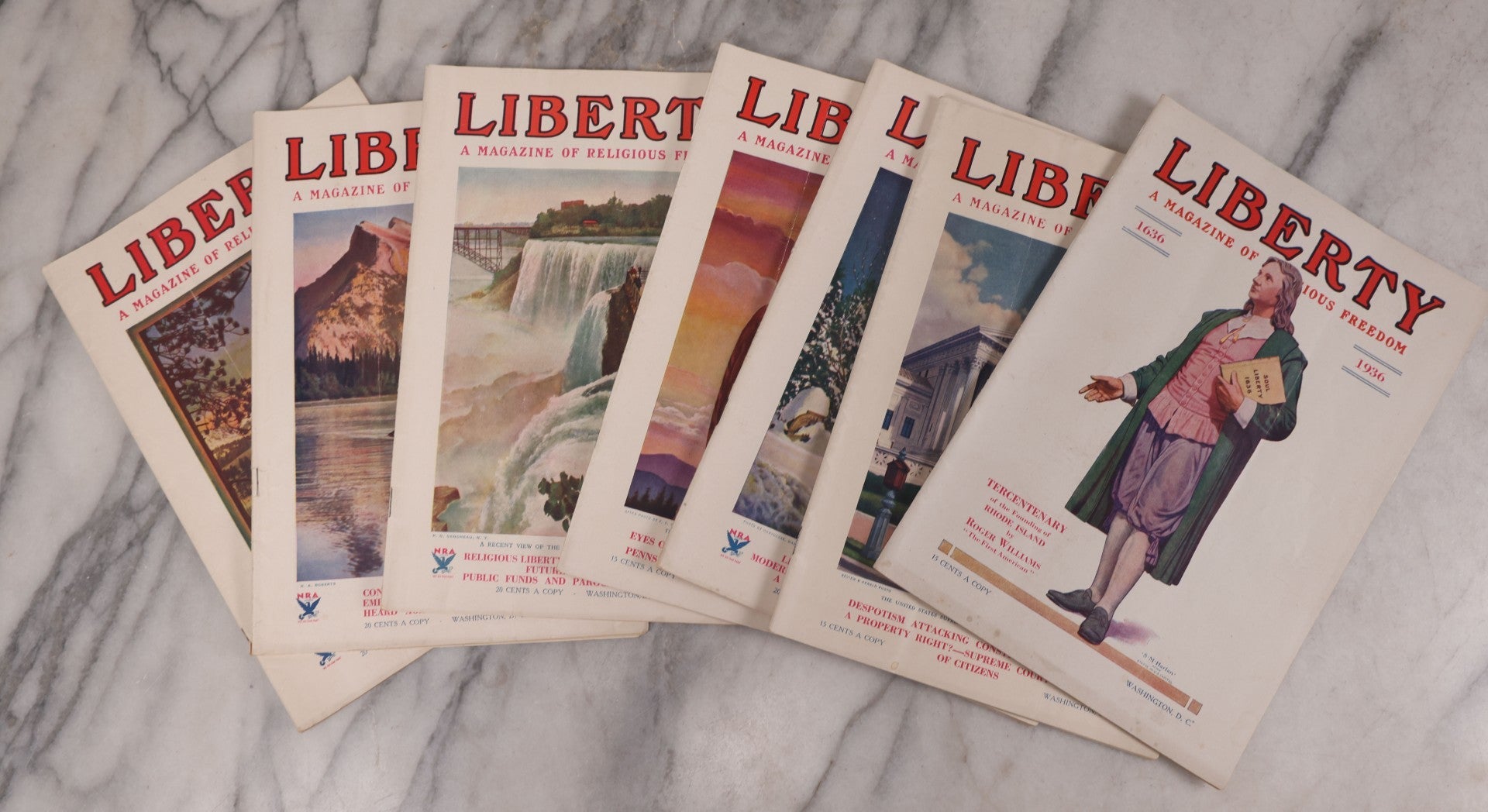 Lot 125 - Grouping Of Seven Vintage Liberty Magazines "A Magazine Of Religious Freedom," Member N.R.A., 1934 To 1936