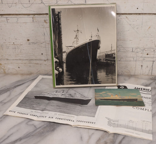 Lot 127 - Vintage Promotional Photograph Of The S.S. Constitution, American Export Lines Mediterranean Ocean Liner, In Plastic Frame, With Accompanying Postcard And Souvenir Deck Plans
