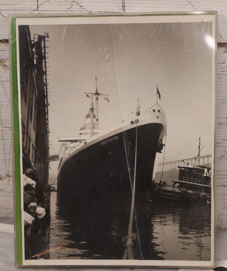 Lot 127 - Vintage Promotional Photograph Of The S.S. Constitution, American Export Lines Mediterranean Ocean Liner, In Plastic Frame, With Accompanying Postcard And Souvenir Deck Plans