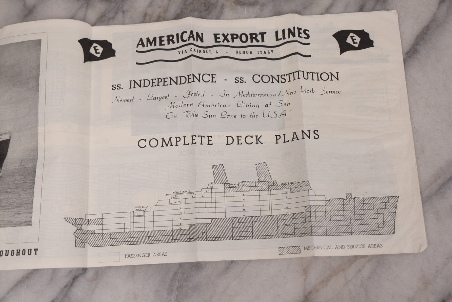 Lot 127 - Vintage Promotional Photograph Of The S.S. Constitution, American Export Lines Mediterranean Ocean Liner, In Plastic Frame, With Accompanying Postcard And Souvenir Deck Plans