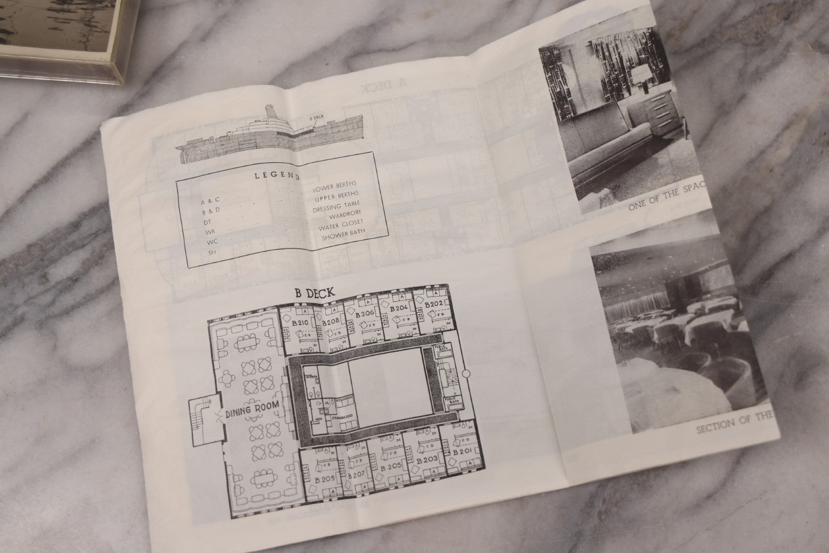 Lot 127 - Vintage Promotional Photograph Of The S.S. Constitution, American Export Lines Mediterranean Ocean Liner, In Plastic Frame, With Accompanying Postcard And Souvenir Deck Plans