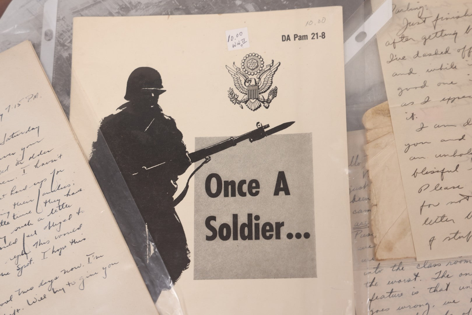 Lot 128 - Grouping Of Miscellaneous Vintage Military Ephemera Including Many Handwritten Domestic Letters From World War 2, "Once A Soldier" Booklet, Other Miscellaneous Scraps, 5+ Pieces Total