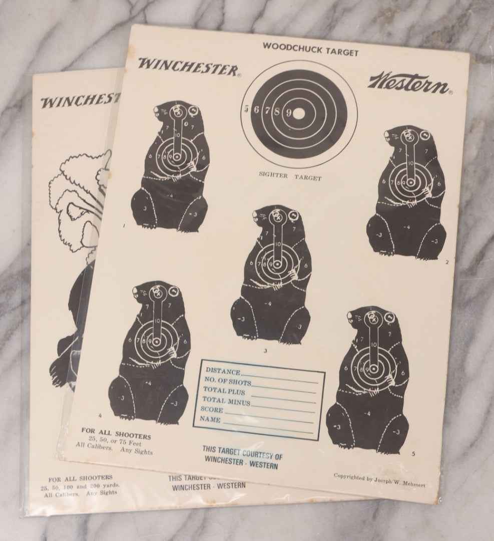 Lot 129 - Grouping Of Four Vintage Paper Winchester Western Rifle Shooting Targets Including Jack Rabbit, Crow, And Two Woodchuck Targets, Copyrighted By Joseph W. Mehmert