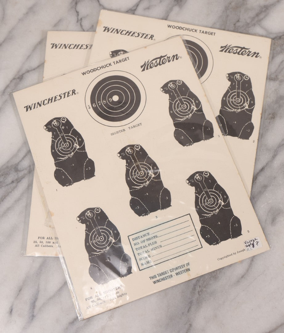Lot 129 - Grouping Of Four Vintage Paper Winchester Western Rifle Shooting Targets Including Jack Rabbit, Crow, And Two Woodchuck Targets, Copyrighted By Joseph W. Mehmert