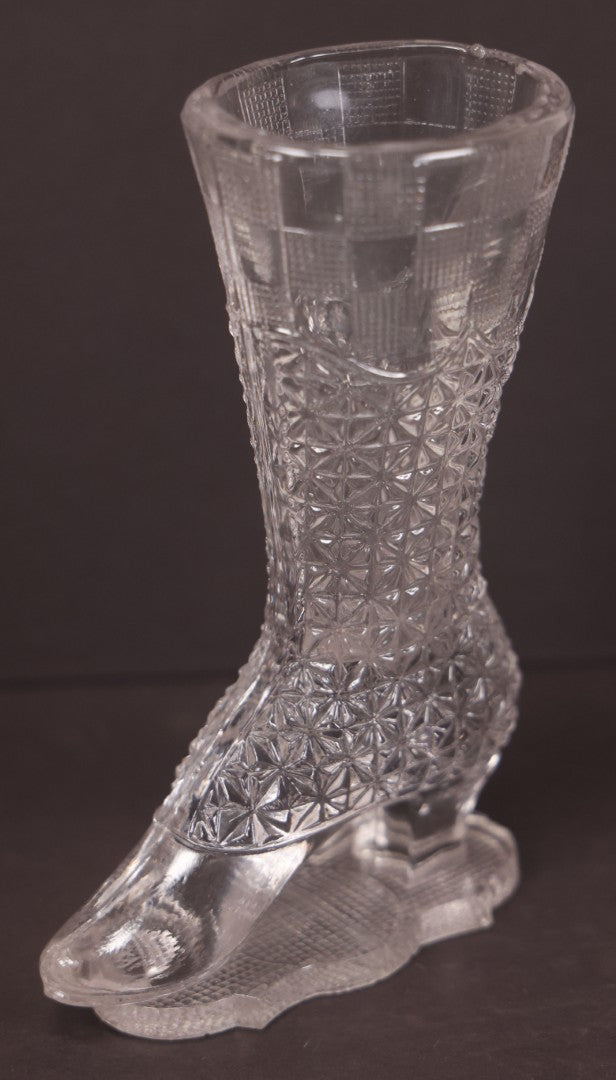 Lot 133 - Antique Early American Pattern Glass E.A.P.G. Shoe Vase, Note Chip