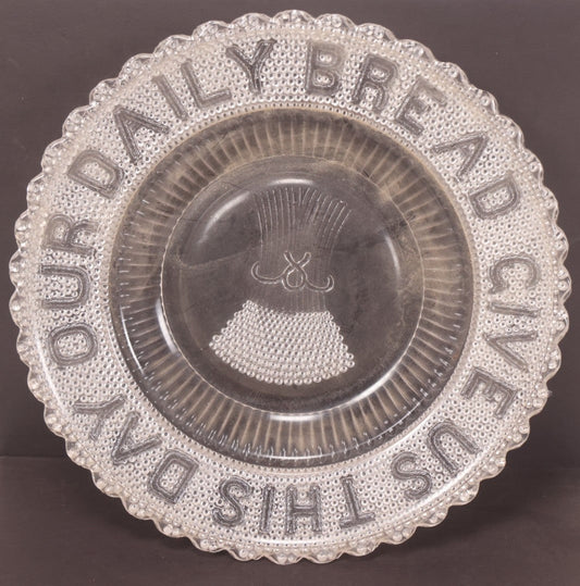Lot 134 - Antique Early American Pattern Glass E.A.P.G. Devotional Charger Plate, "Give Us This Day Our Daily Bread," With Bundle Of Wheat
