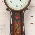 Lot 136 - Antique 8-Day Banjo Clock With Eagle Finial And Painted Floral Glass Panels, New Haven Clock Co., U.S.A., Note Not Working, Wear