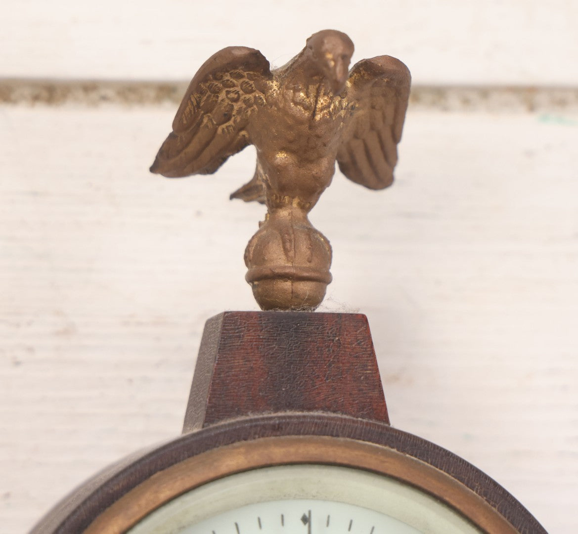 Lot 136 - Antique 8-Day Banjo Clock With Eagle Finial And Painted Floral Glass Panels, New Haven Clock Co., U.S.A., Note Not Working, Wear