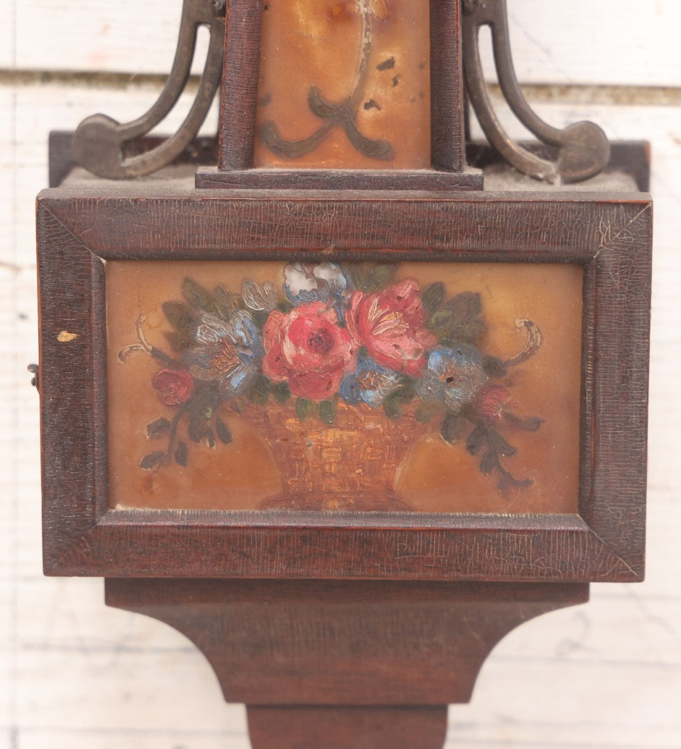 Lot 136 - Antique 8-Day Banjo Clock With Eagle Finial And Painted Floral Glass Panels, New Haven Clock Co., U.S.A., Note Not Working, Wear
