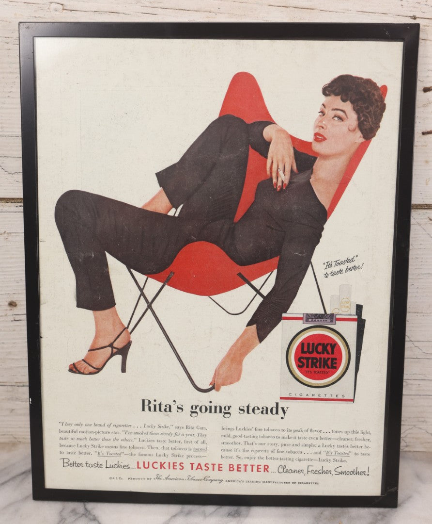 Lot 139 - Vintage Clipped Magazine Pin-Up Advertisement For Lucky Strike Cigarettes, "Rita's Going Steady," The American Tobacco Company, In Modern Frame