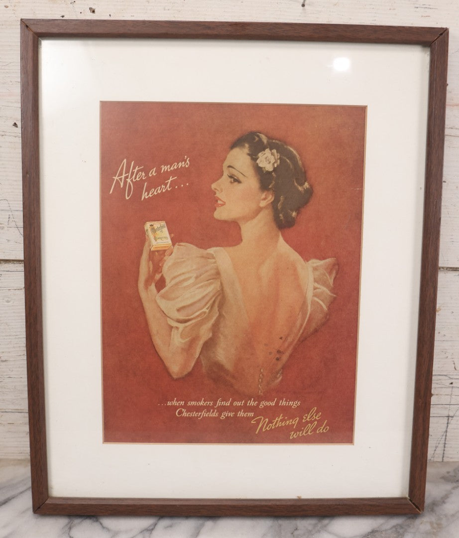 Lot 140 - Vintage Clipped Magazine Advertisement For Chesterfield Cigarettes, "After A Man's Heart...," In Modern Frame