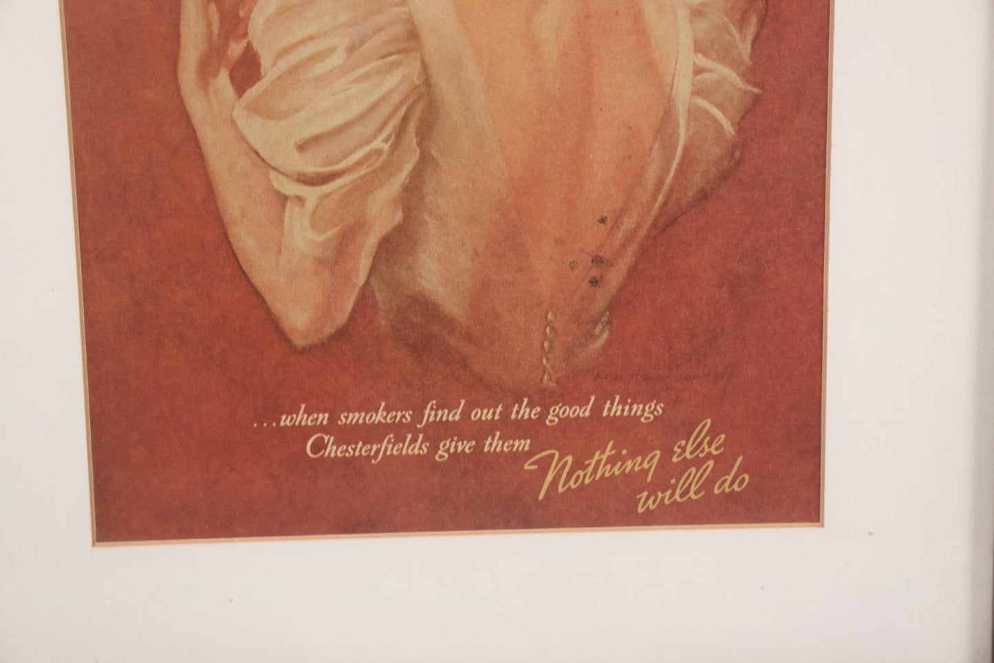 Lot 140 - Vintage Clipped Magazine Advertisement For Chesterfield Cigarettes, "After A Man's Heart...," In Modern Frame