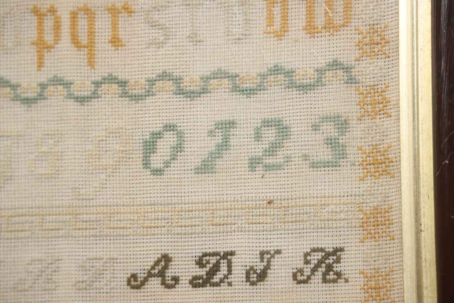 Antique European Schoolgirl Sampler With Alphabets, Numerals, Castle And Stag Motifs, Stitched By Maggie C. Dick, Age 13, Crosshill School, Circa Mid-19th Century, Framed, 26-3/8" X 27-1/4"