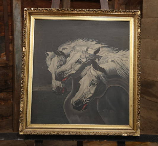 Antique Oil On Canvas Painting “Pharaoh's Horses” After J.F. Herring, Gilt Frame, Late 19th Century, 28-1/2" X 30-1/2"