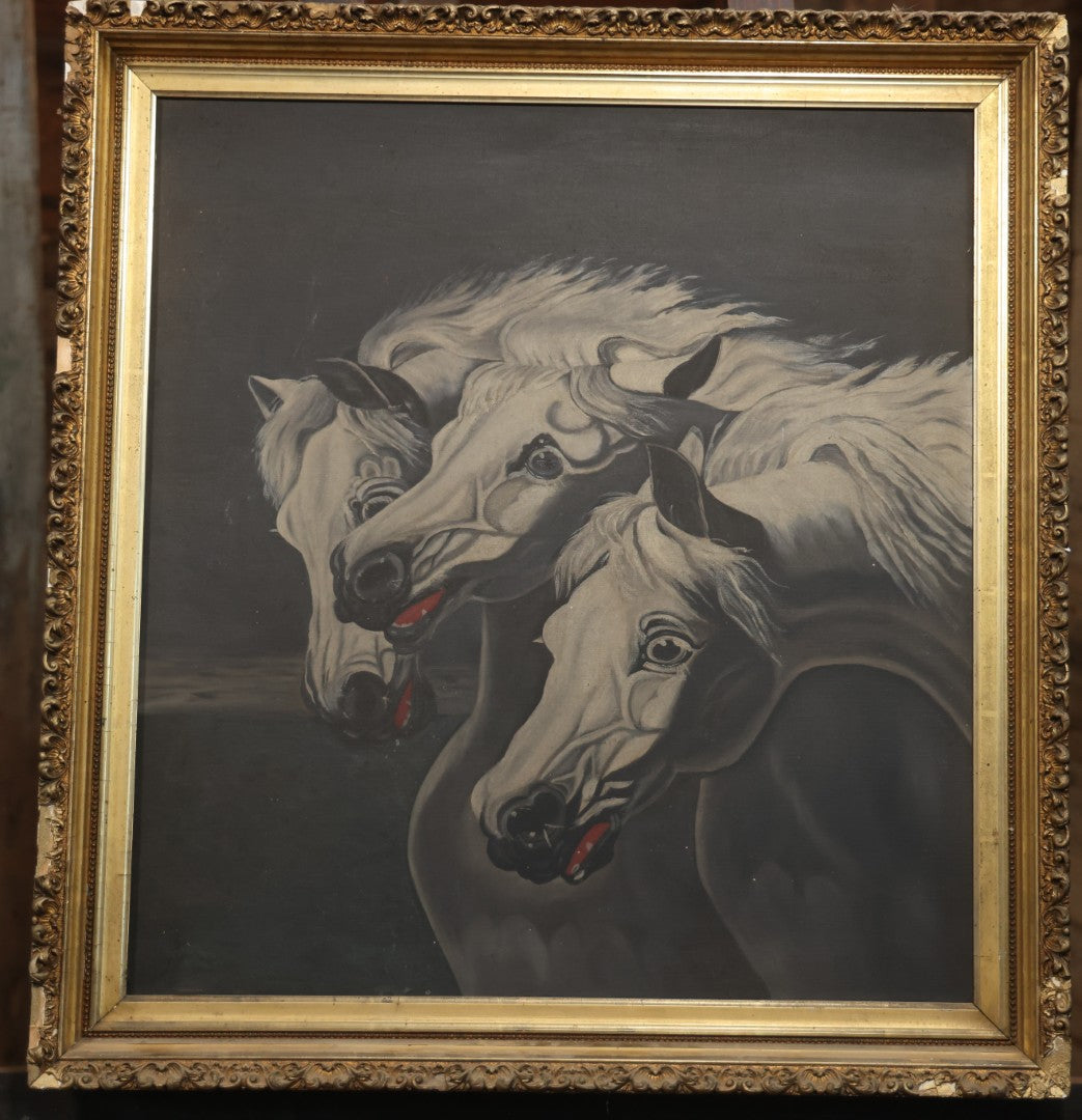 Antique Oil On Canvas Painting “Pharaoh's Horses” After J.F. Herring, Gilt Frame, Late 19th Century, 28-1/2" X 30-1/2"