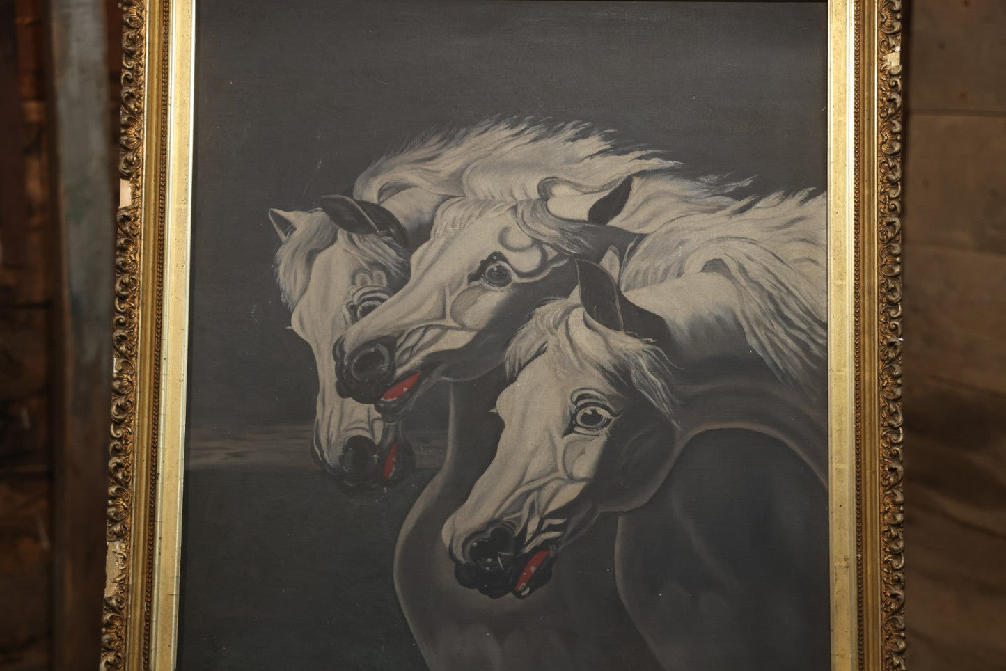 Antique Oil On Canvas Painting “Pharaoh's Horses” After J.F. Herring, Gilt Frame, Late 19th Century, 28-1/2" X 30-1/2"