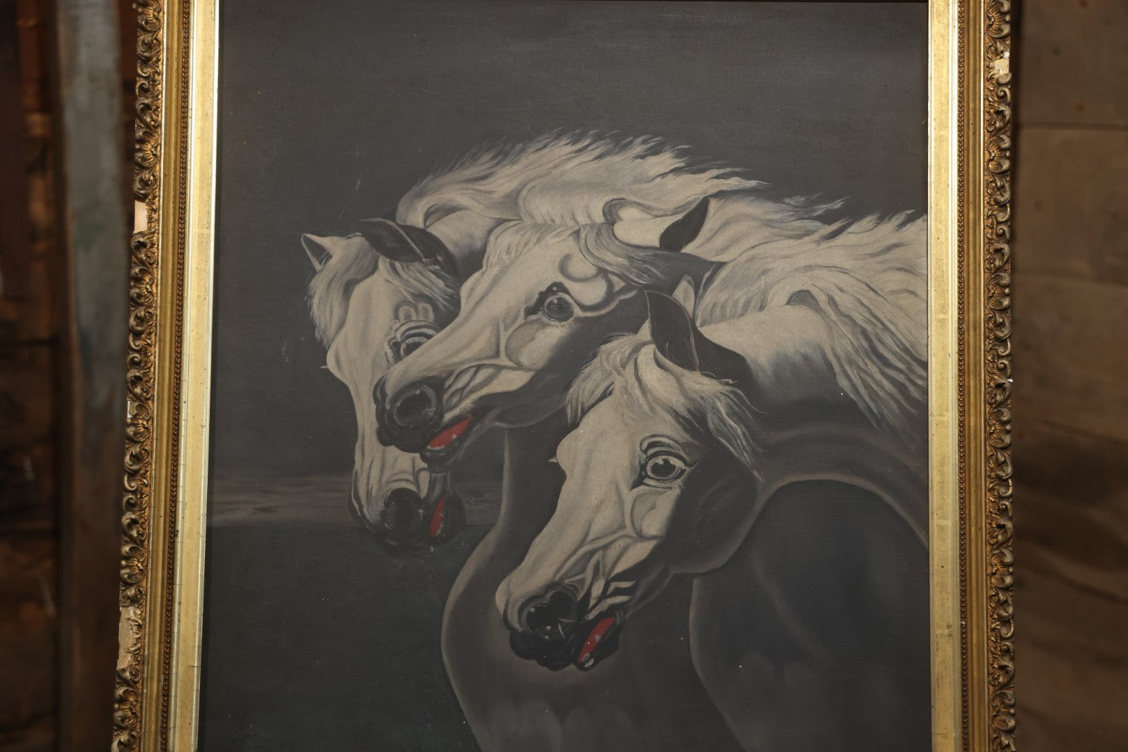 Antique Oil On Canvas Painting “Pharaoh's Horses” After J.F. Herring, Gilt Frame, Late 19th Century, 28-1/2" X 30-1/2"