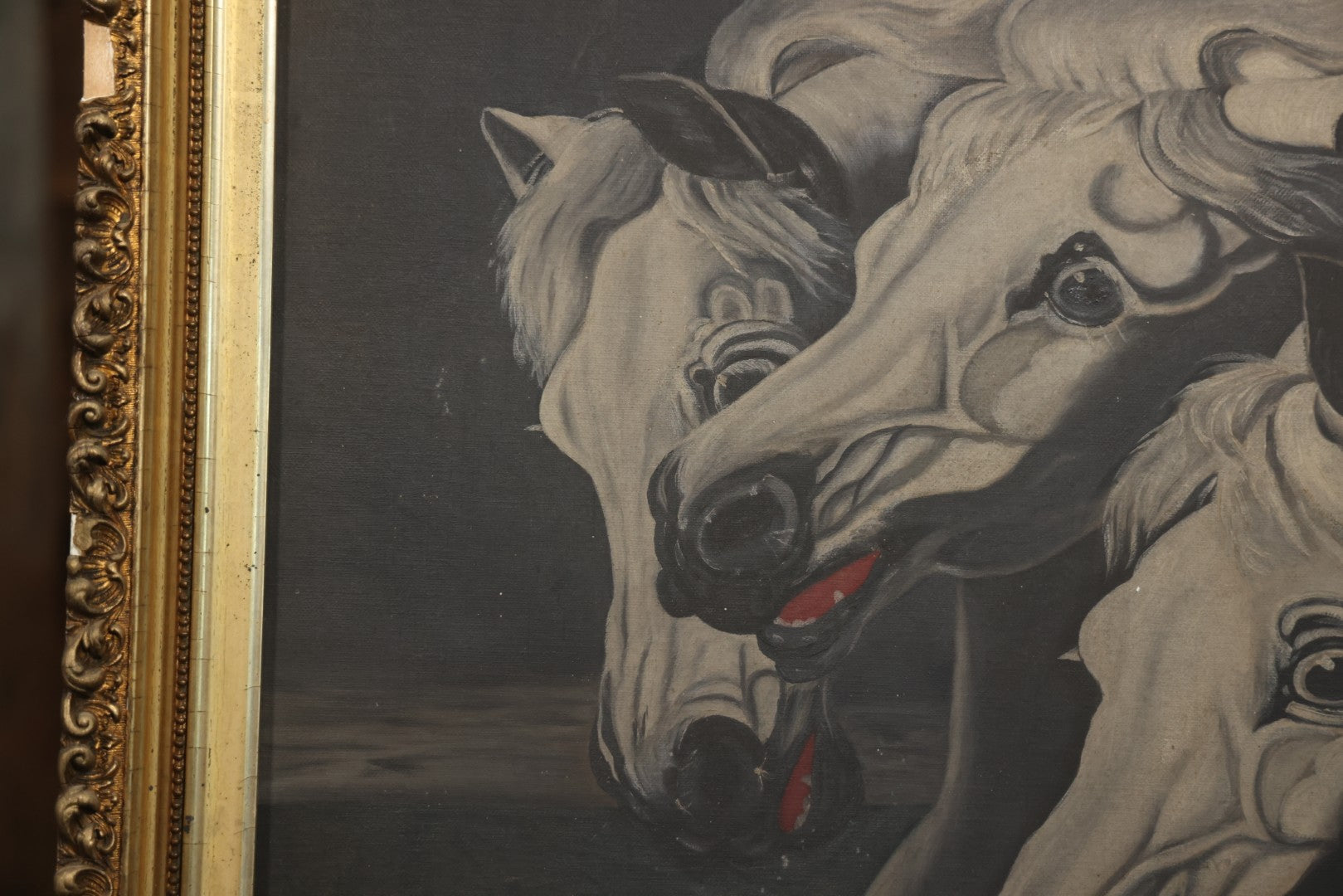 Antique Oil On Canvas Painting “Pharaoh's Horses” After J.F. Herring, Gilt Frame, Late 19th Century, 28-1/2" X 30-1/2"