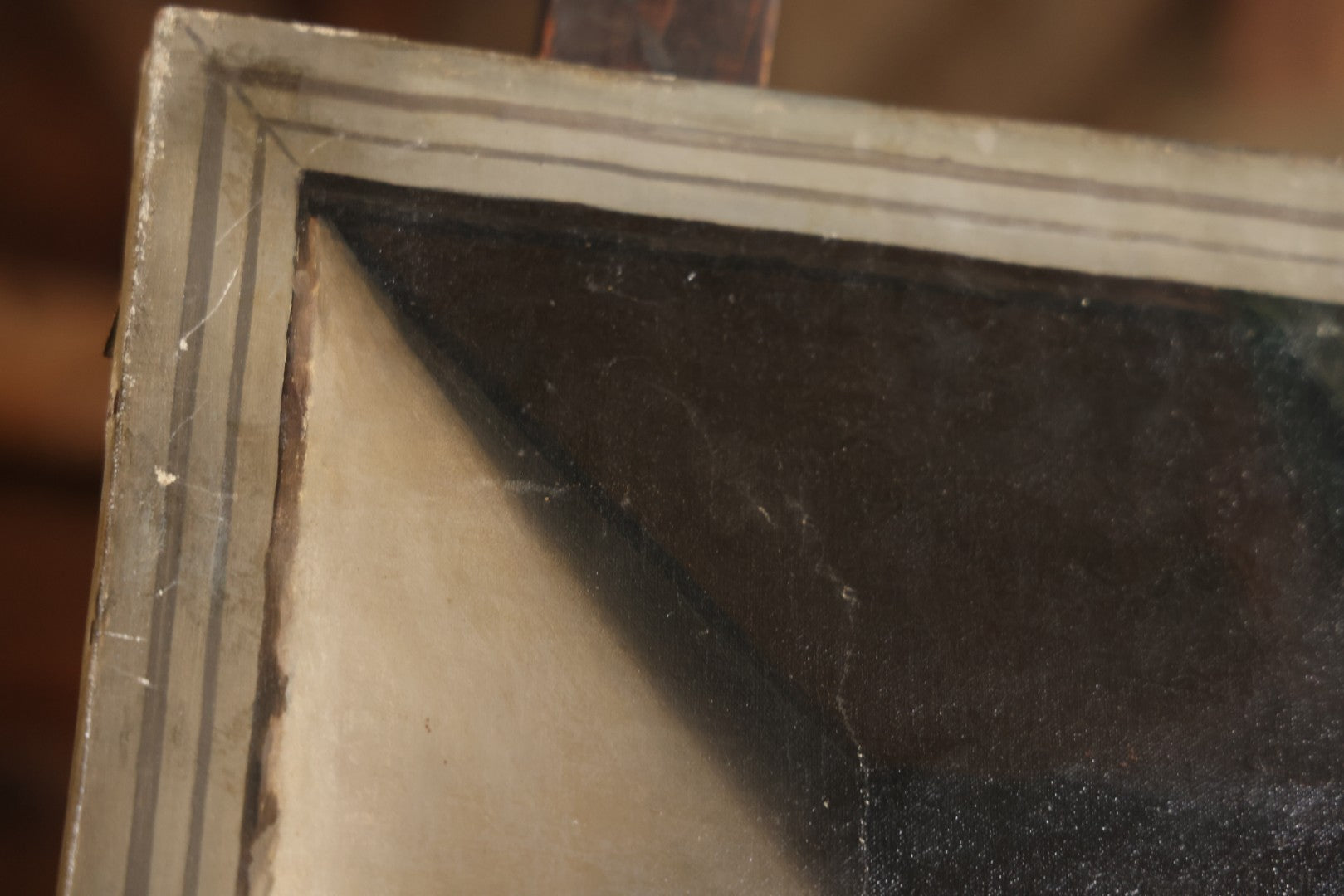 Antique Oil On Canvas Painting “Le Bouton De Rose” (The Rosebud) After Antoine Wiertz, Depicting Nude Maiden Offering A Rose With Man Peering From Behind Curtain, Signed “Wiertz,” With Wear And Surface Losses, 21-3/4" x 35-3/4"