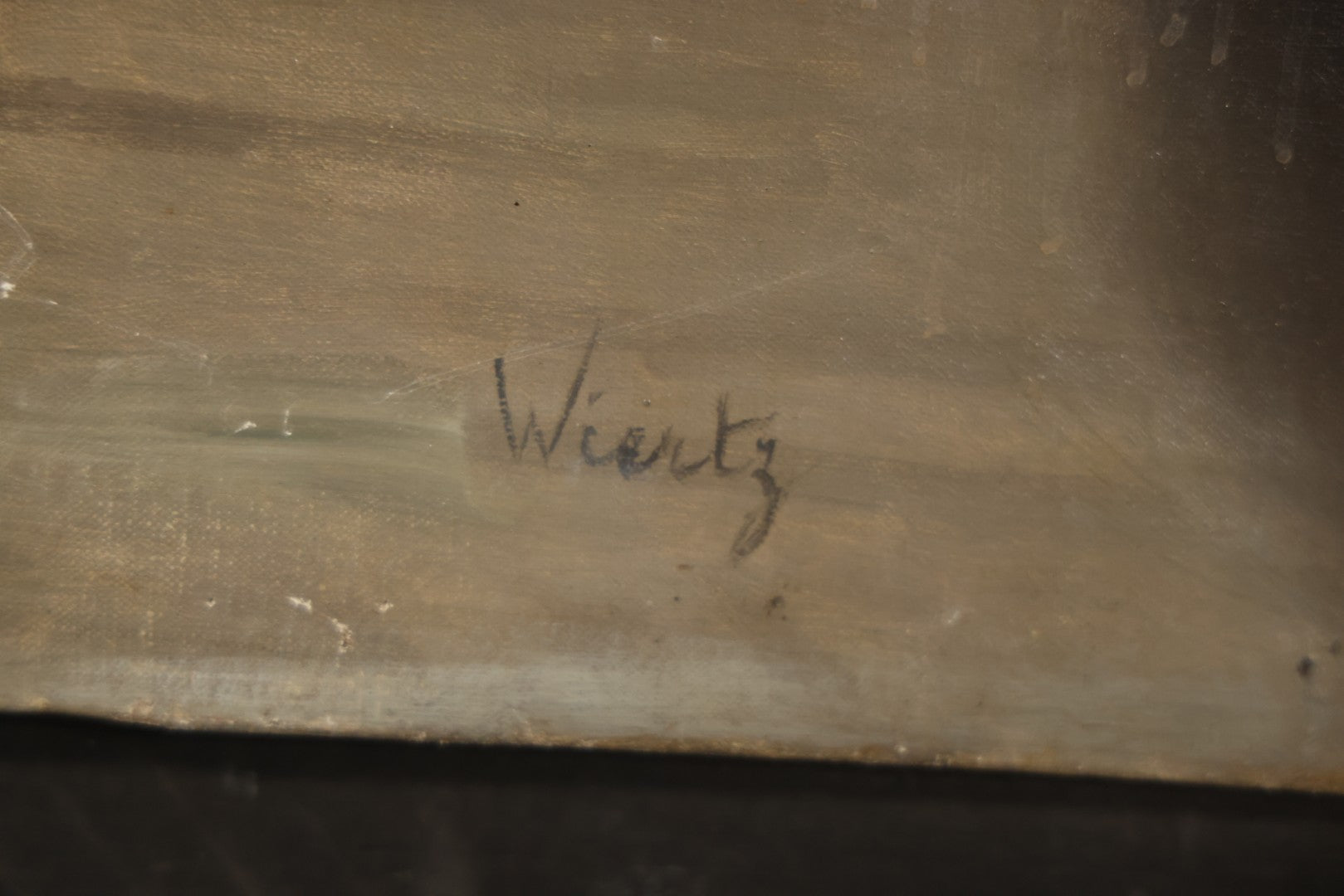 Antique Oil On Canvas Painting “Le Bouton De Rose” (The Rosebud) After Antoine Wiertz, Depicting Nude Maiden Offering A Rose With Man Peering From Behind Curtain, Signed “Wiertz,” With Wear And Surface Losses, 21-3/4" x 35-3/4"