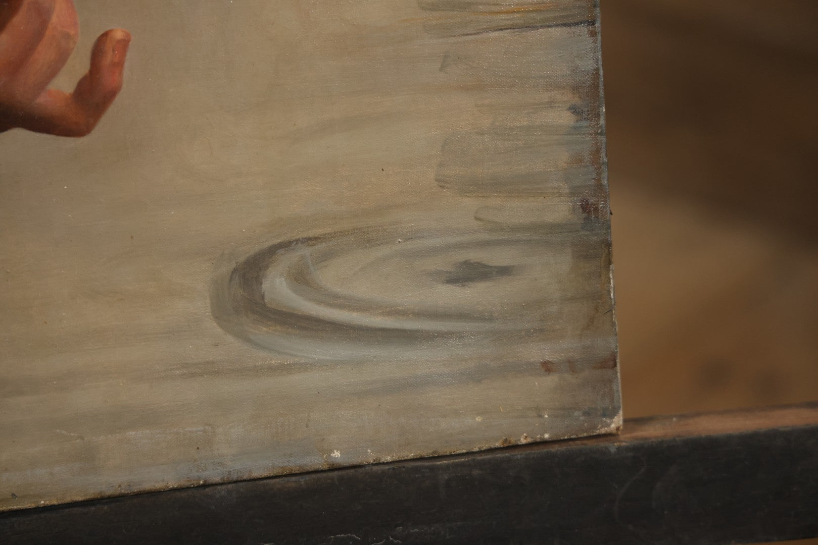 Antique Oil On Canvas Painting “Le Bouton De Rose” (The Rosebud) After Antoine Wiertz, Depicting Nude Maiden Offering A Rose With Man Peering From Behind Curtain, Signed “Wiertz,” With Wear And Surface Losses, 21-3/4" x 35-3/4"