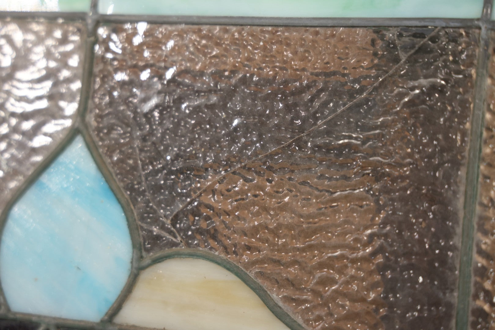 Antique Stained Glass Trade Sign “Beds,” From Boston Boarding House, With Damage And Wear, 43-3/8" X 31-1/4"