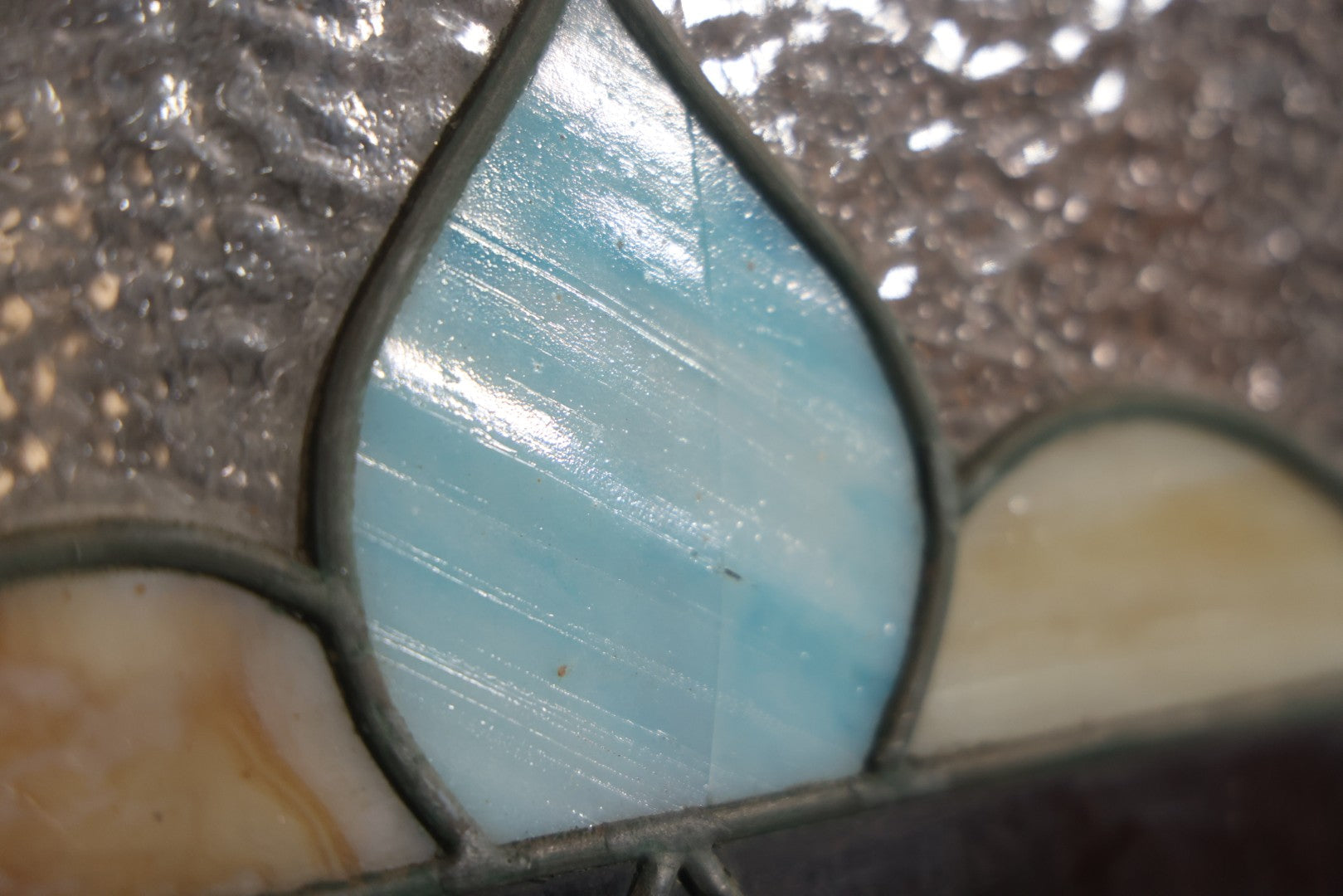 Antique Stained Glass Trade Sign “Beds,” From Boston Boarding House, With Damage And Wear, 43-3/8" X 31-1/4"