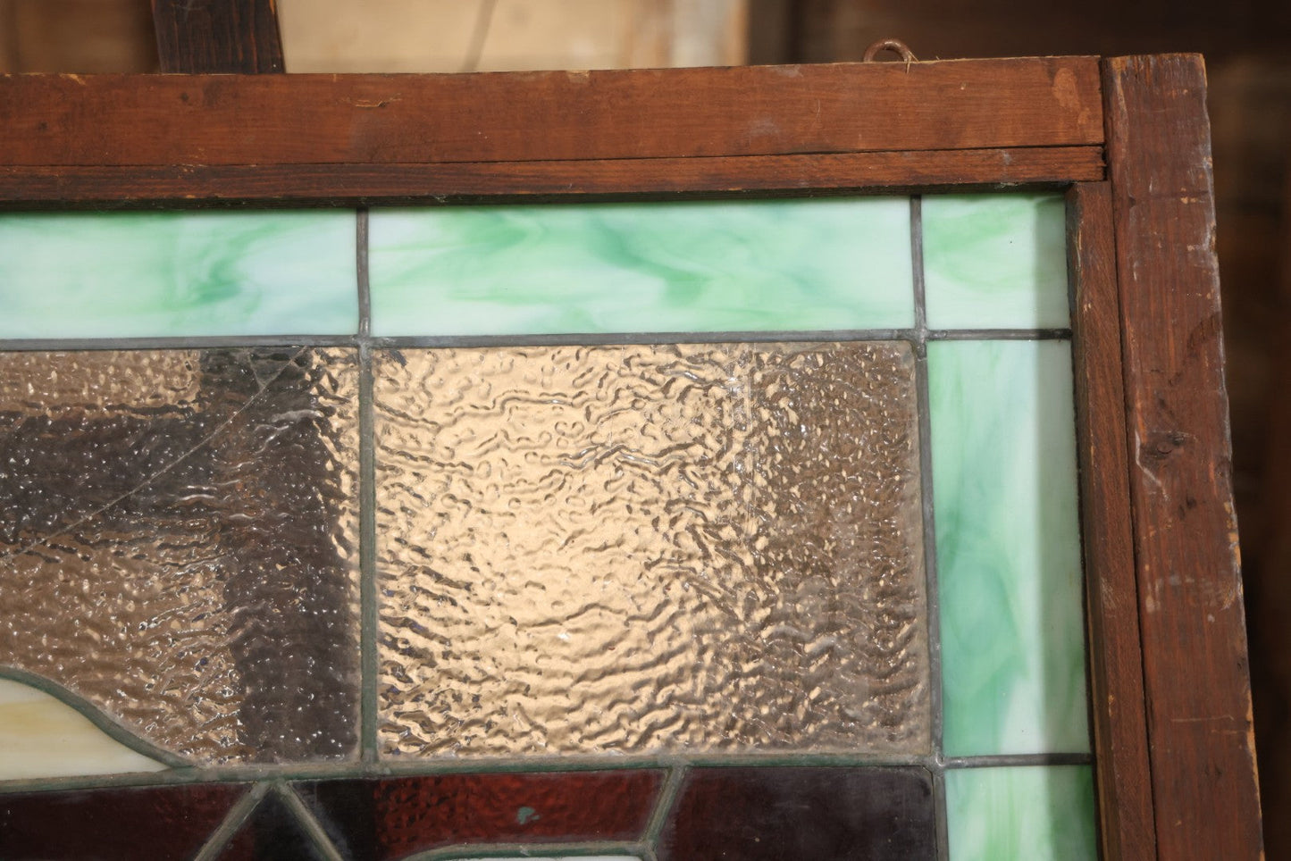 Antique Stained Glass Trade Sign “Beds,” From Boston Boarding House, With Damage And Wear, 43-3/8" X 31-1/4"