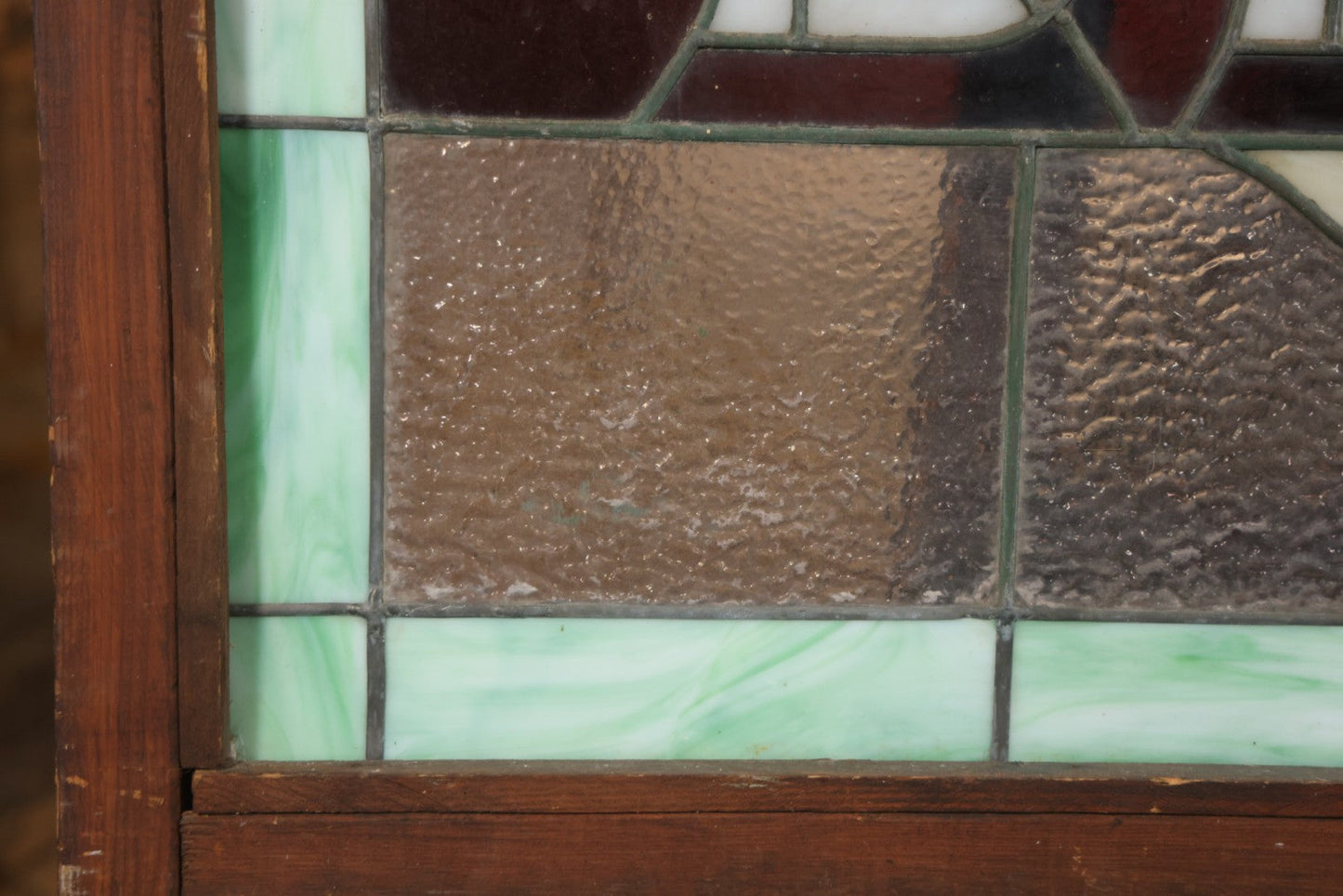 Antique Stained Glass Trade Sign “Beds,” From Boston Boarding House, With Damage And Wear, 43-3/8" X 31-1/4"