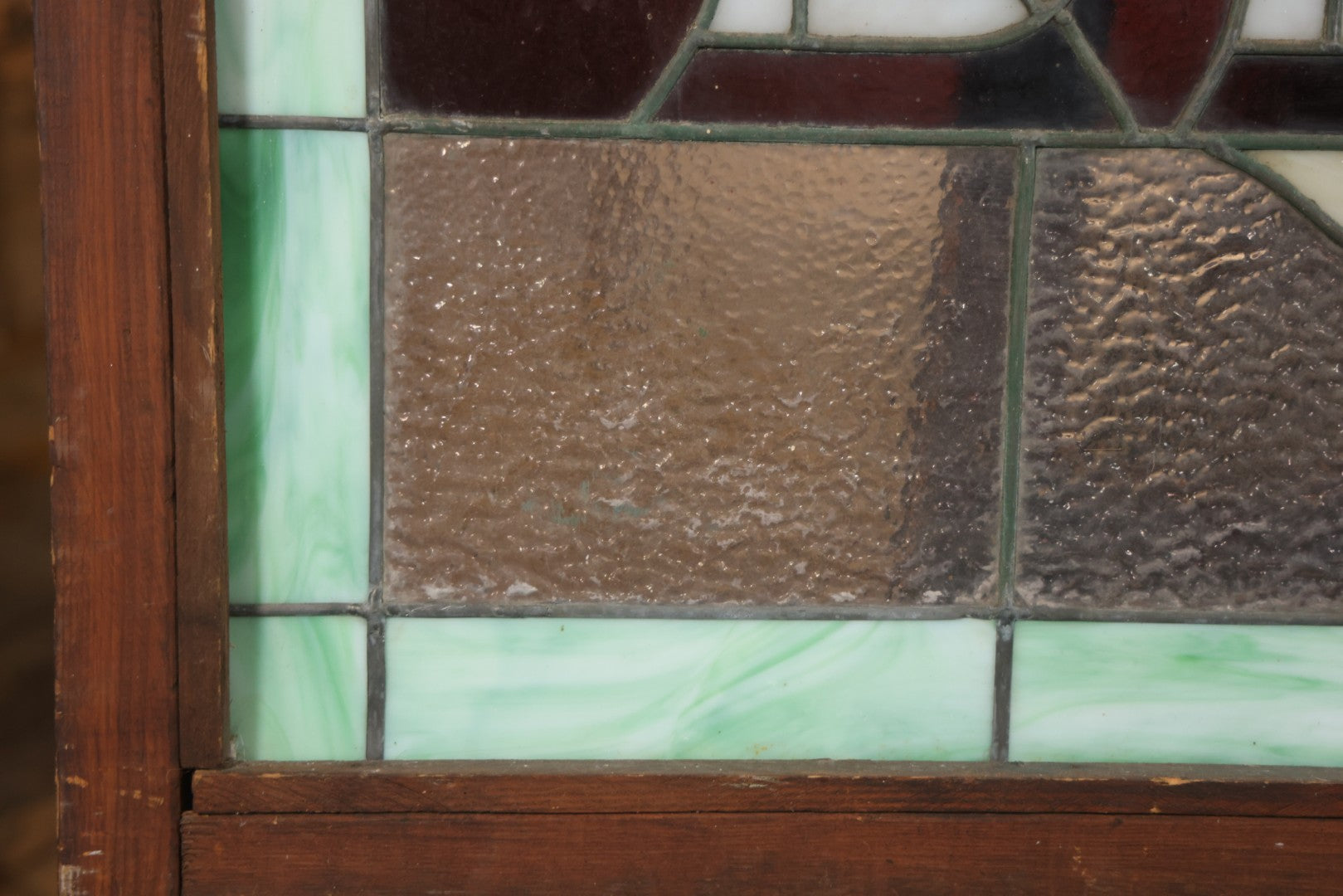 Antique Stained Glass Trade Sign “Beds,” From Boston Boarding House, With Damage And Wear, 43-3/8" X 31-1/4"