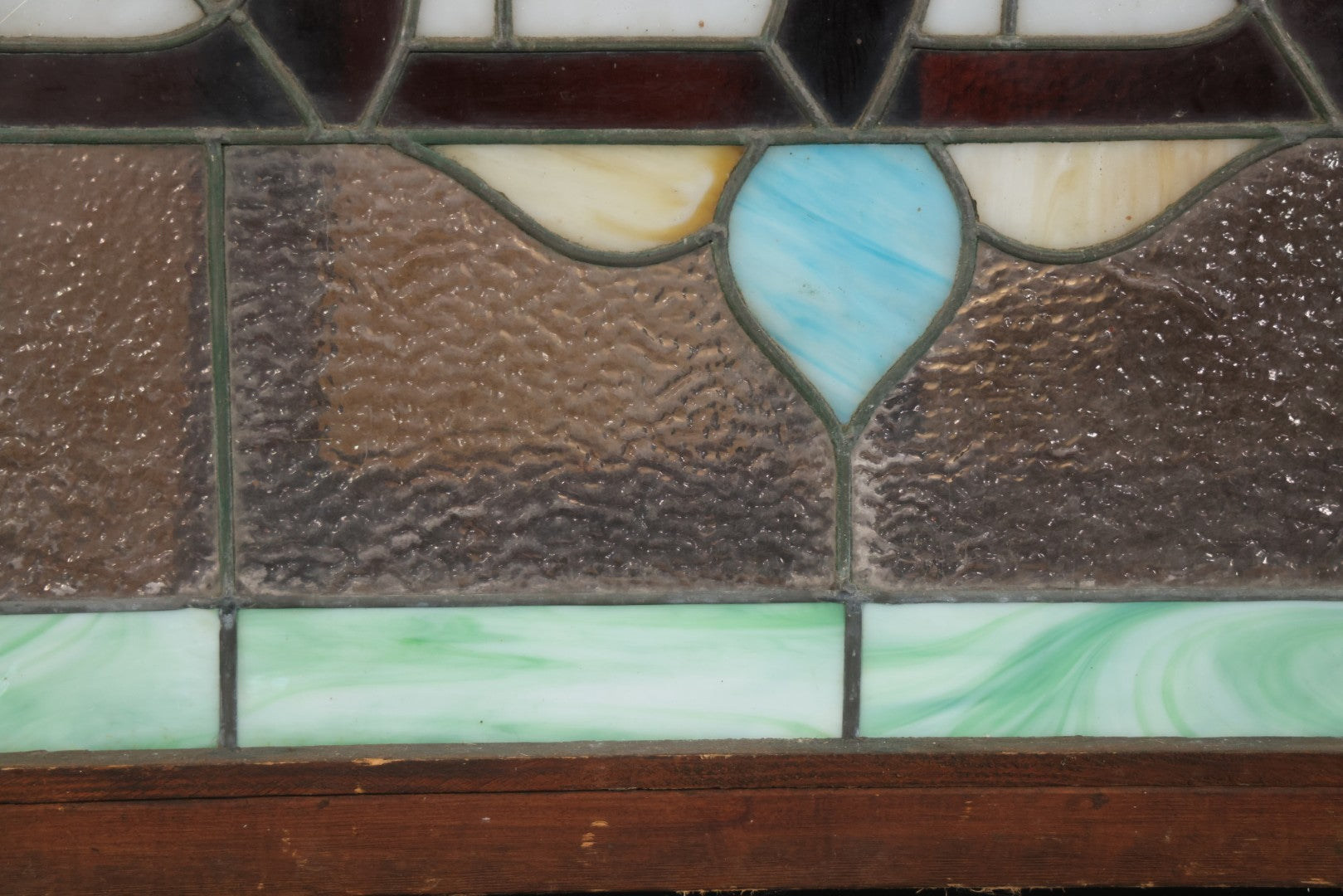Antique Stained Glass Trade Sign “Beds,” From Boston Boarding House, With Damage And Wear, 43-3/8" X 31-1/4"