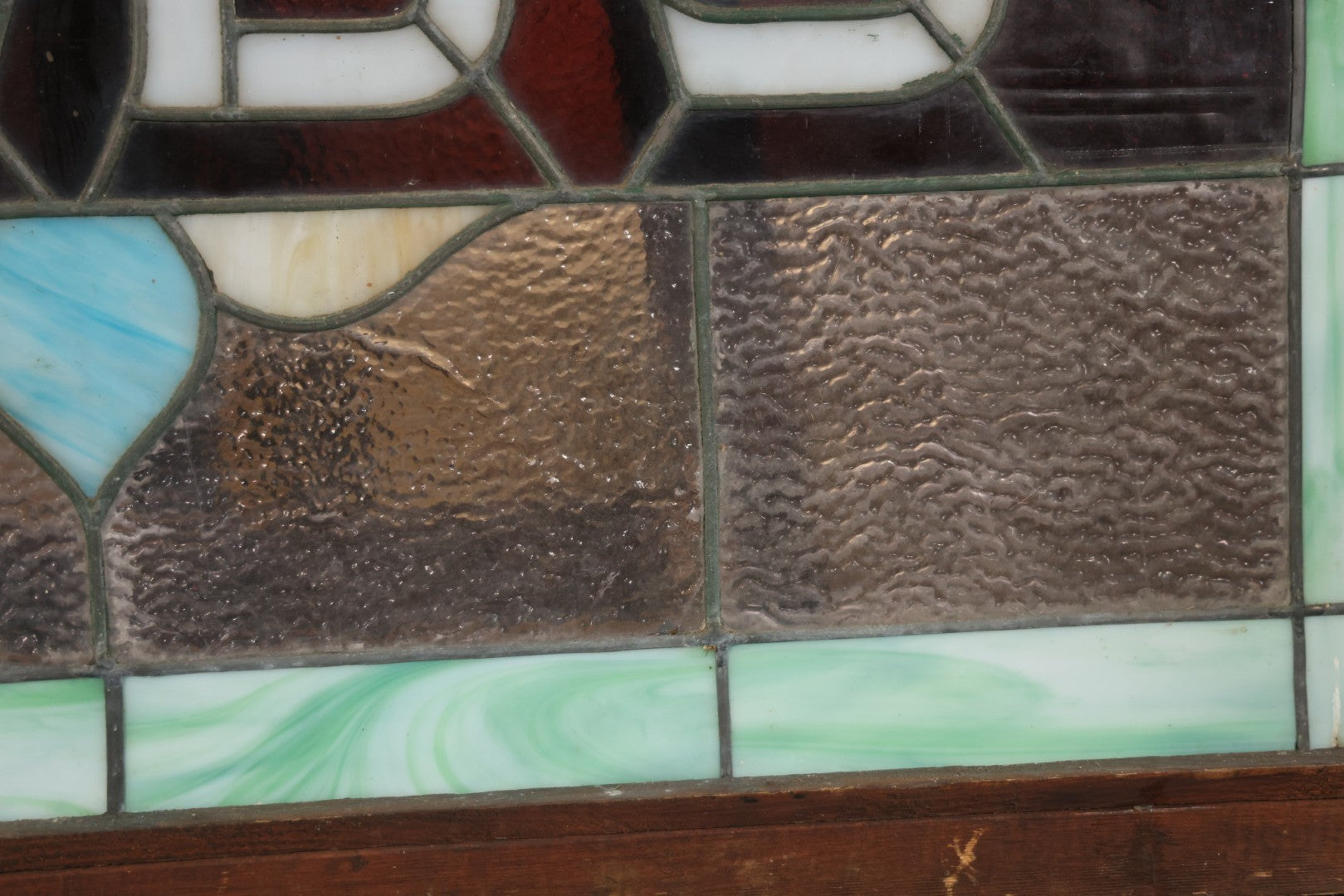 Antique Stained Glass Trade Sign “Beds,” From Boston Boarding House, With Damage And Wear, 43-3/8" X 31-1/4"