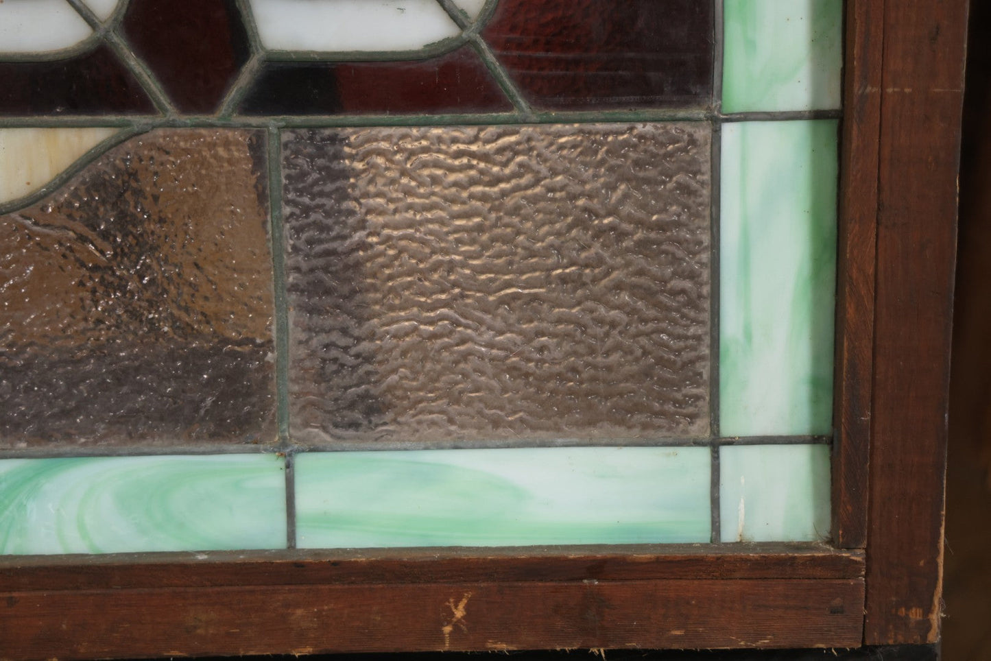 Antique Stained Glass Trade Sign “Beds,” From Boston Boarding House, With Damage And Wear, 43-3/8" X 31-1/4"