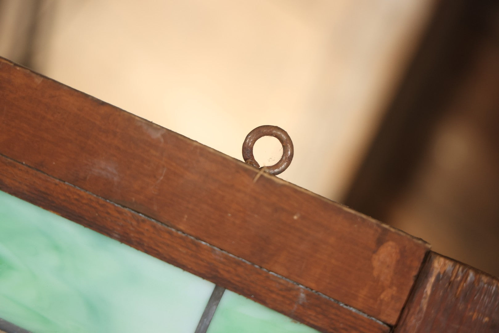 Antique Stained Glass Trade Sign “Beds,” From Boston Boarding House, With Damage And Wear, 43-3/8" X 31-1/4"