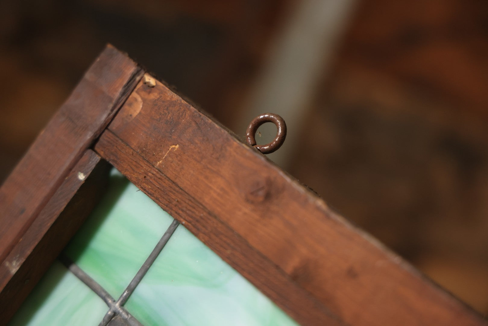 Antique Stained Glass Trade Sign “Beds,” From Boston Boarding House, With Damage And Wear, 43-3/8" X 31-1/4"