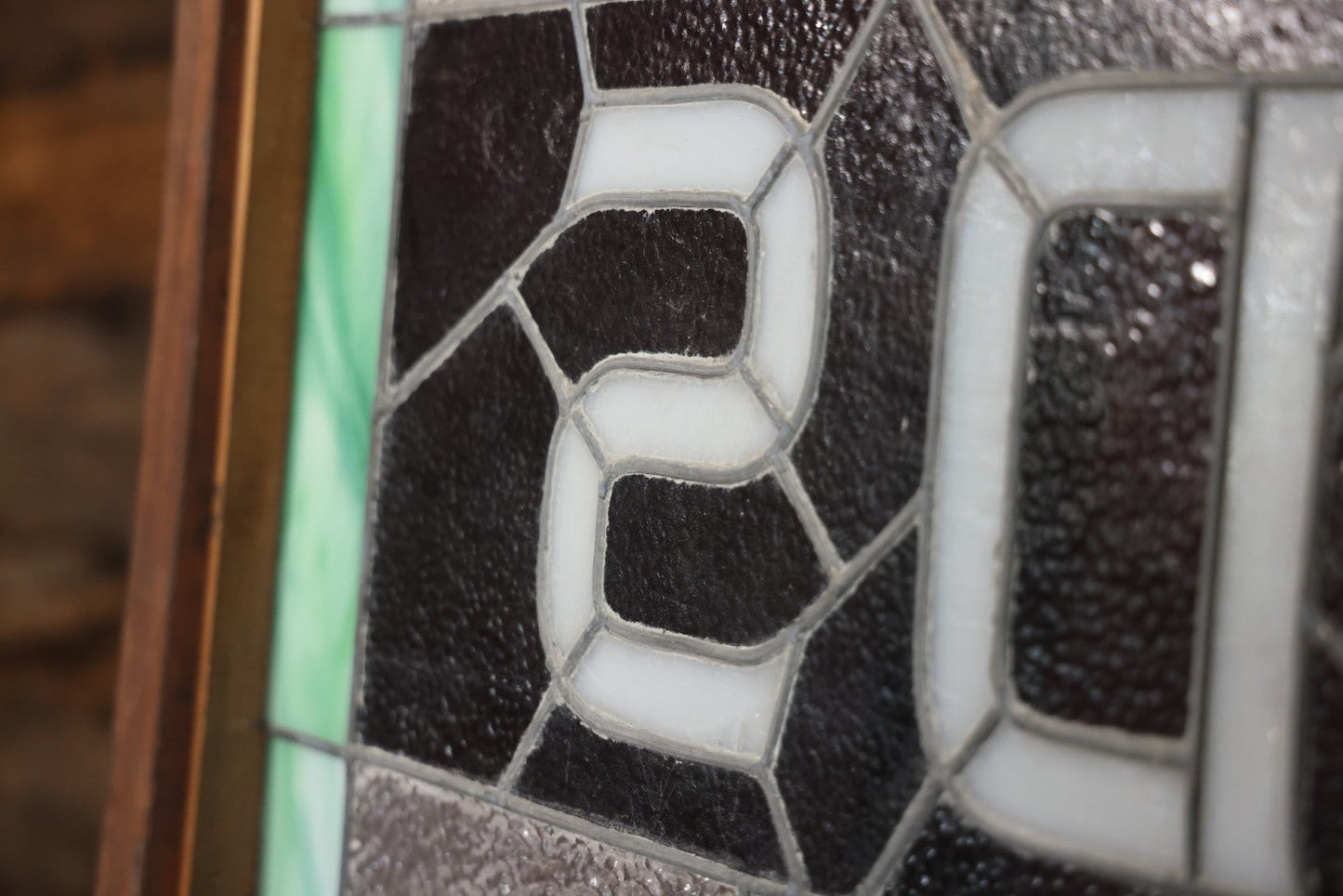 Antique Stained Glass Trade Sign “Beds,” From Boston Boarding House, With Damage And Wear, 43-3/8" X 31-1/4"