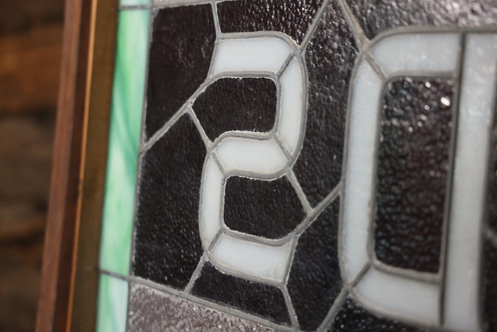 Antique Stained Glass Trade Sign “Beds,” From Boston Boarding House, With Damage And Wear, 43-3/8" X 31-1/4"