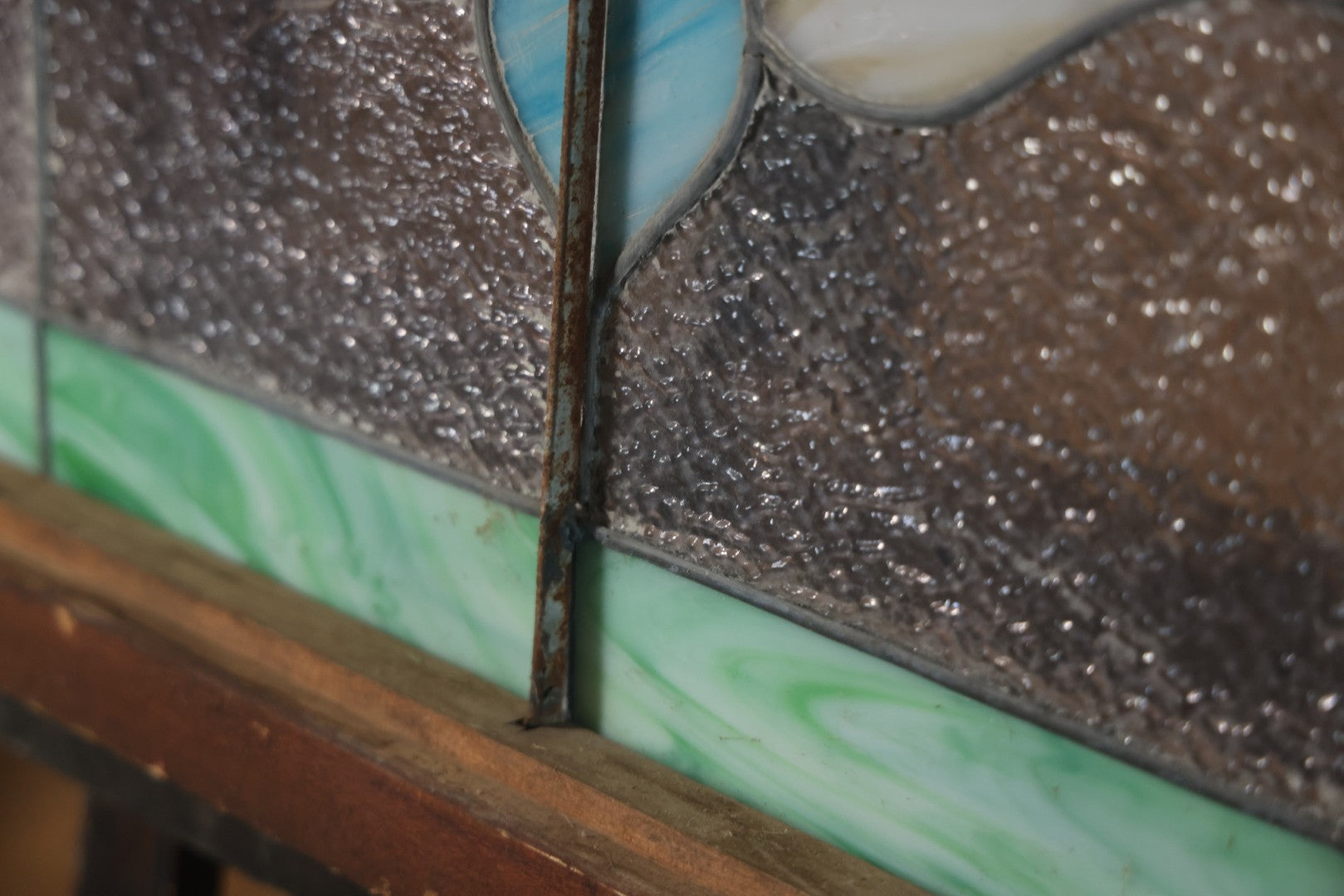 Antique Stained Glass Trade Sign “Beds,” From Boston Boarding House, With Damage And Wear, 43-3/8" X 31-1/4"