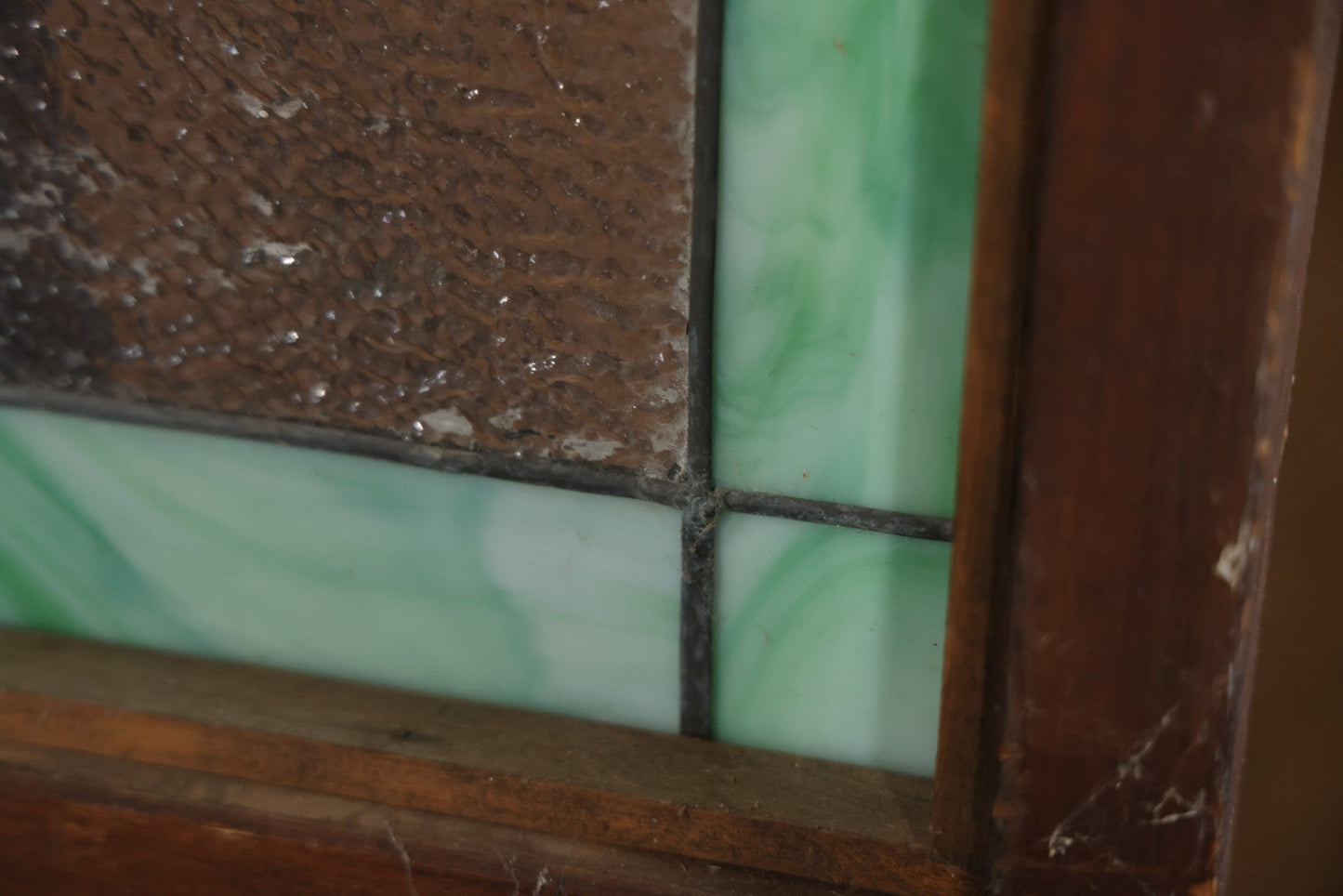 Antique Stained Glass Trade Sign “Beds,” From Boston Boarding House, With Damage And Wear, 43-3/8" X 31-1/4"