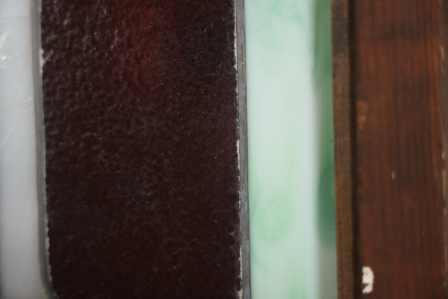 Antique Stained Glass Trade Sign “Beds,” From Boston Boarding House, With Damage And Wear, 43-3/8" X 31-1/4"