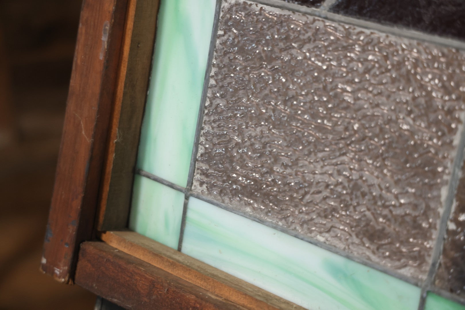 Antique Stained Glass Trade Sign “Beds,” From Boston Boarding House, With Damage And Wear, 43-3/8" X 31-1/4"