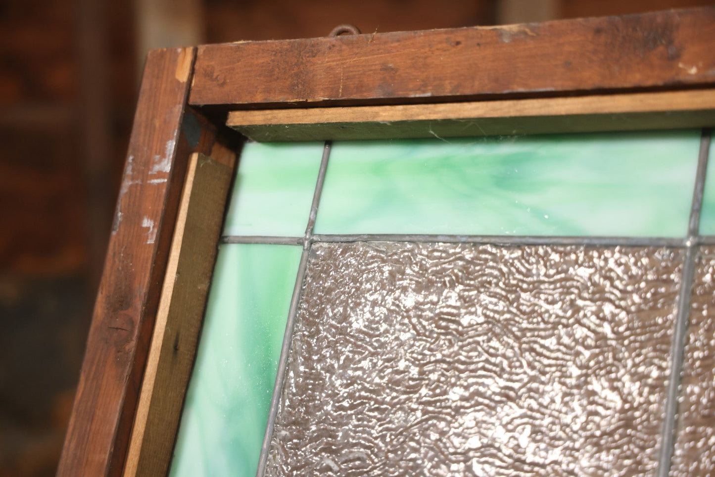 Antique Stained Glass Trade Sign “Beds,” From Boston Boarding House, With Damage And Wear, 43-3/8" X 31-1/4"