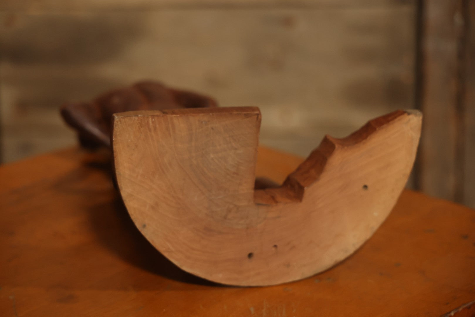 Vintage Folk Art Hand Carved Wood Sculpture Of Boy Fisherman Holding Large Catch, 18-5/8" H