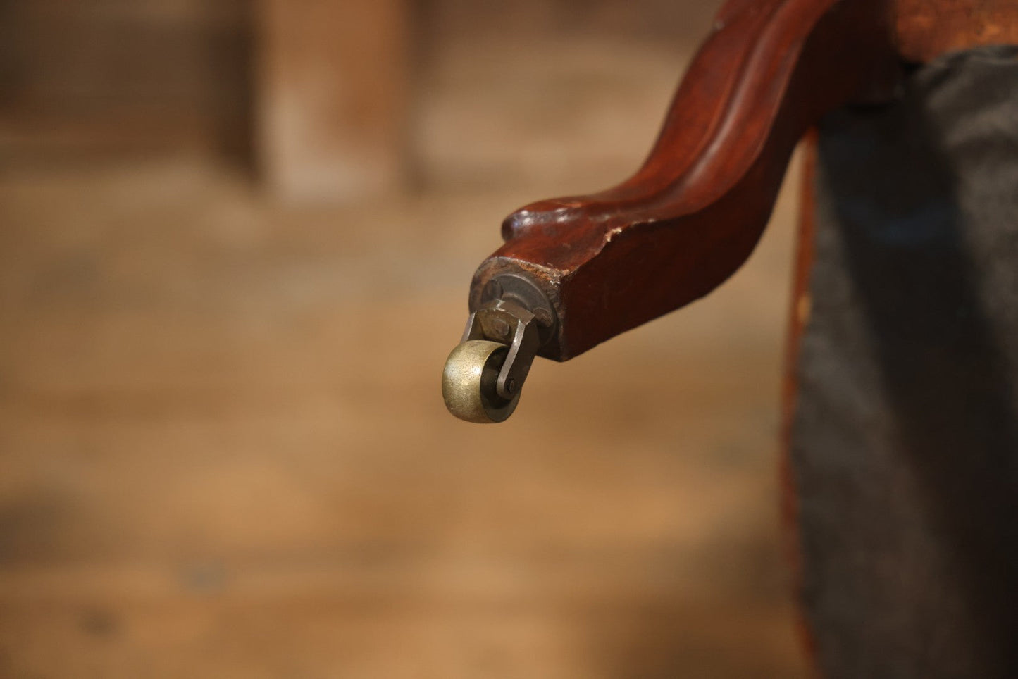 Antique Victorian Carved Walnut Settee With Tufted Blue Upholstery And Casters