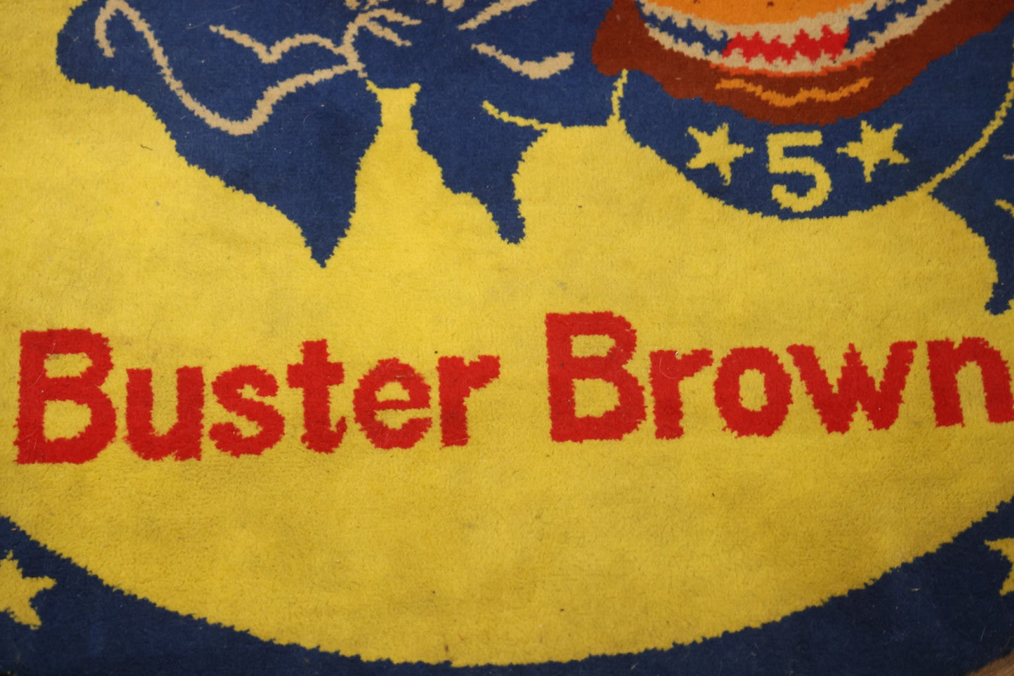 Vintage Buster Brown Round Shoe Store Advertising Rug With Character And Tige Dog Graphic, 52-1/2" X 53-1/2"
