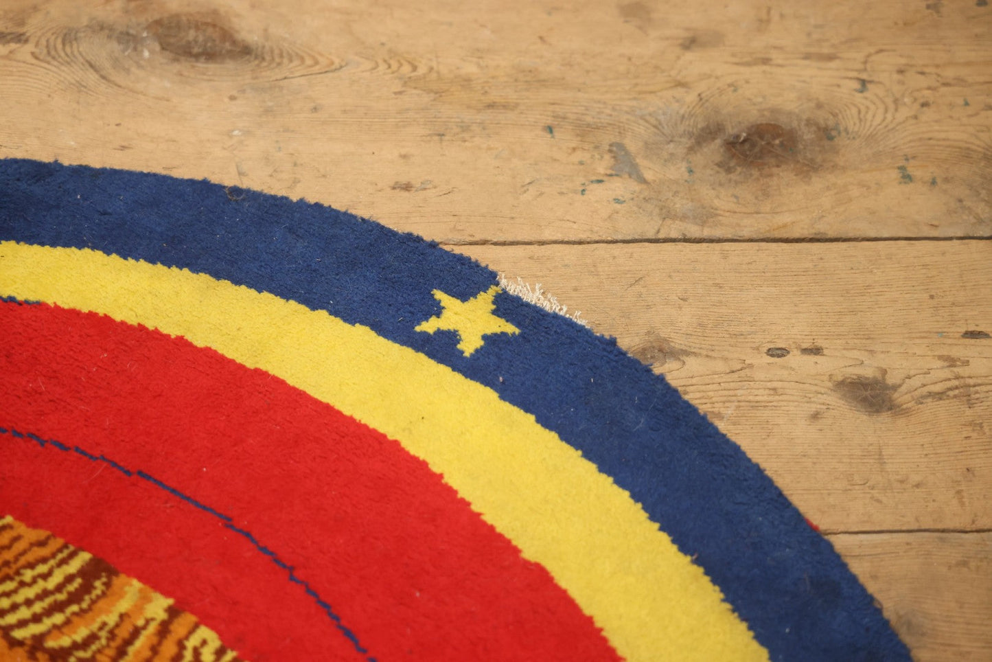 Vintage Buster Brown Round Shoe Store Advertising Rug With Character And Tige Dog Graphic, 52-1/2" X 53-1/2"