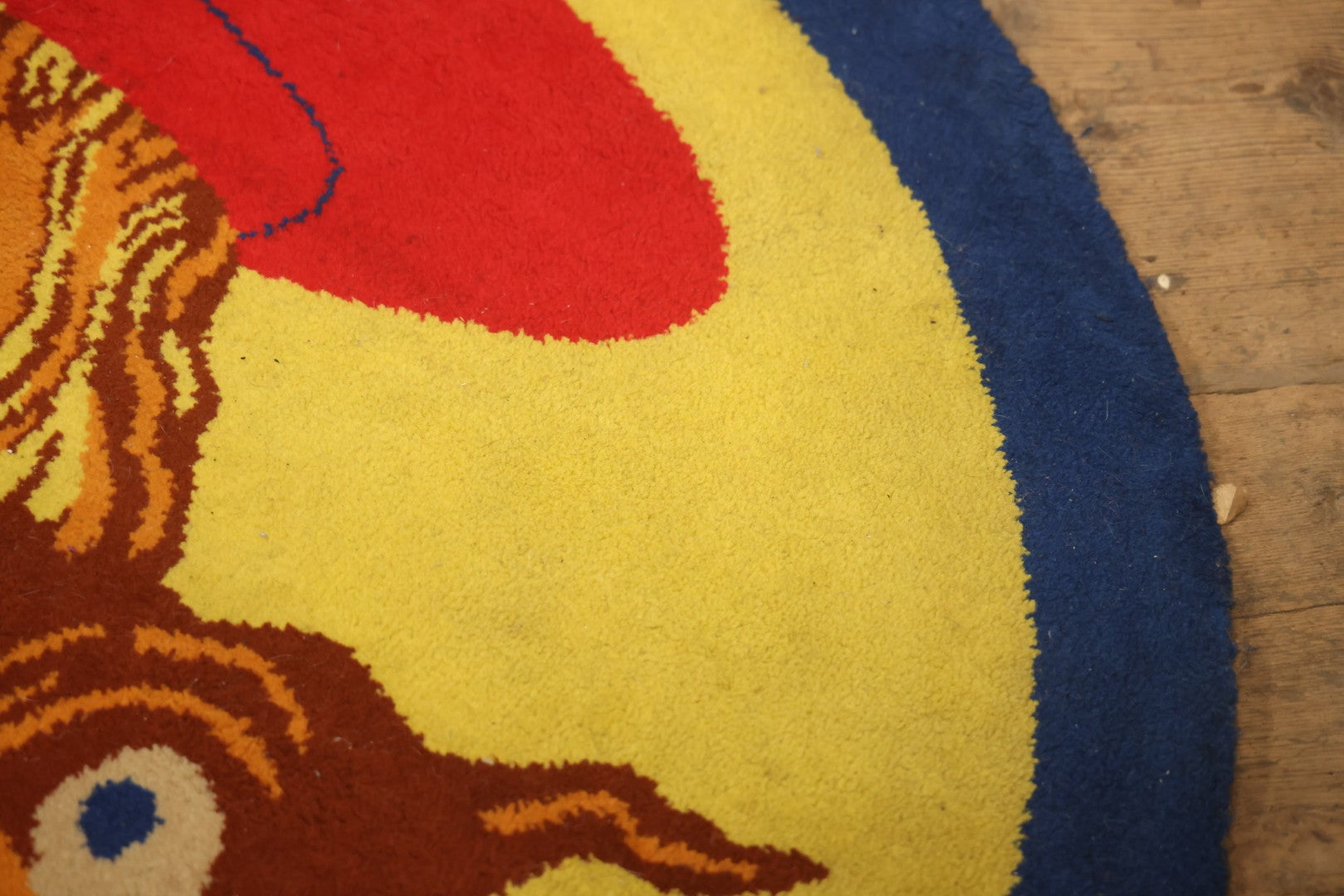 Vintage Buster Brown Round Shoe Store Advertising Rug With Character And Tige Dog Graphic, 52-1/2" X 53-1/2"