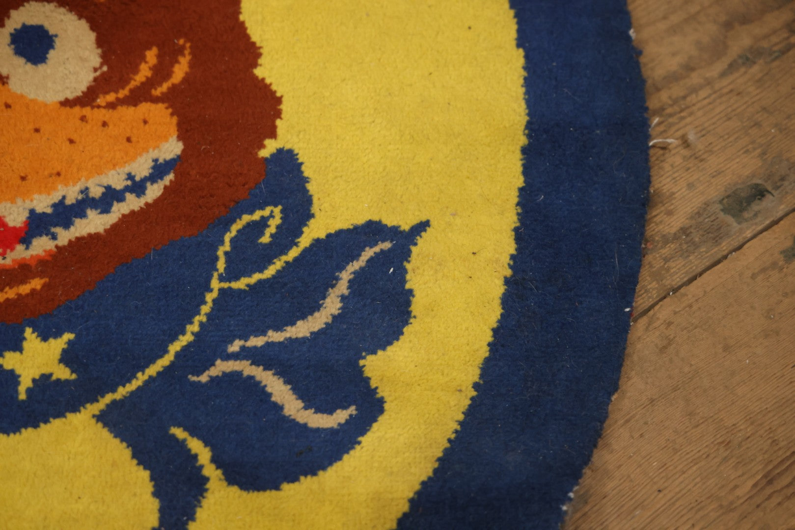 Vintage Buster Brown Round Shoe Store Advertising Rug With Character And Tige Dog Graphic, 52-1/2" X 53-1/2"