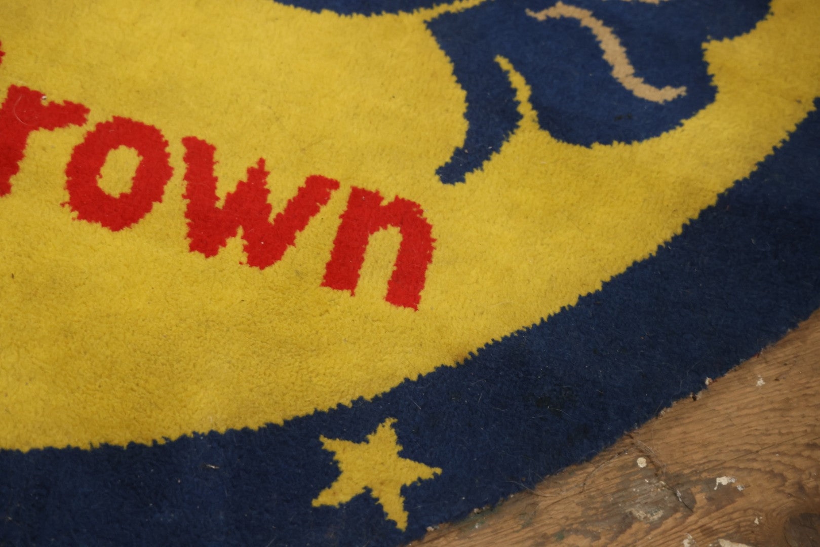 Vintage Buster Brown Round Shoe Store Advertising Rug With Character And Tige Dog Graphic, 52-1/2" X 53-1/2"