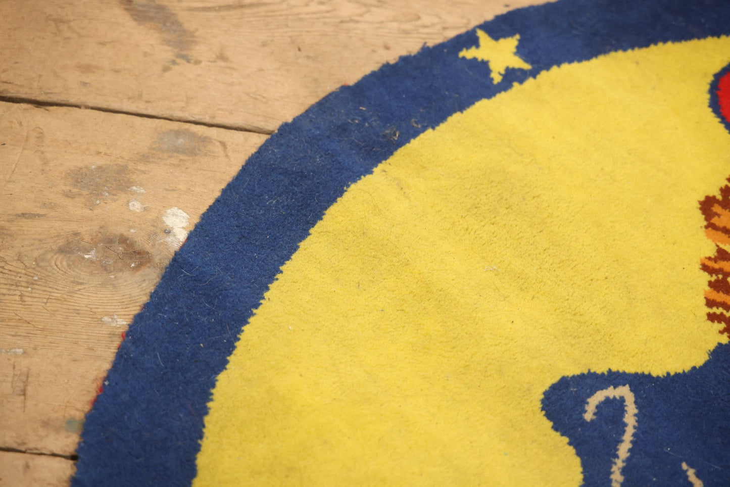 Vintage Buster Brown Round Shoe Store Advertising Rug With Character And Tige Dog Graphic, 52-1/2" X 53-1/2"